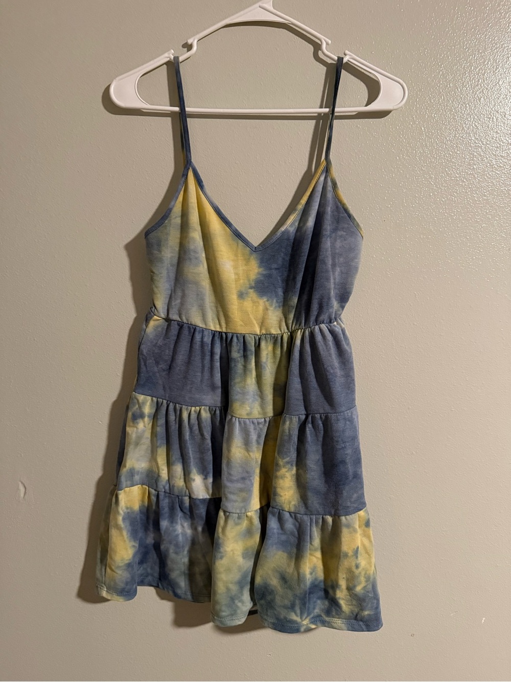 Tie-Dye Spaghetti Strap Mini Dress in Blue and Yellow